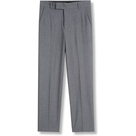 Calvin Klein Boys Husky Flat Bi-Stretch Dress Pant, Straight Leg Fit Hemmed Bottom, Belt Loops Functional Front Pockets 8 Husky Grey Heather