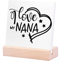 Ceramic Sign 4x4Inch Nana Gift From Grandchild Mother'S Day Gifts For Nana I Love Nana Wood Ceramic Plaque Sign with Wood Stand Desk Decor Gift Ideas For Grandma Home Bedroom Shelf Table Decor