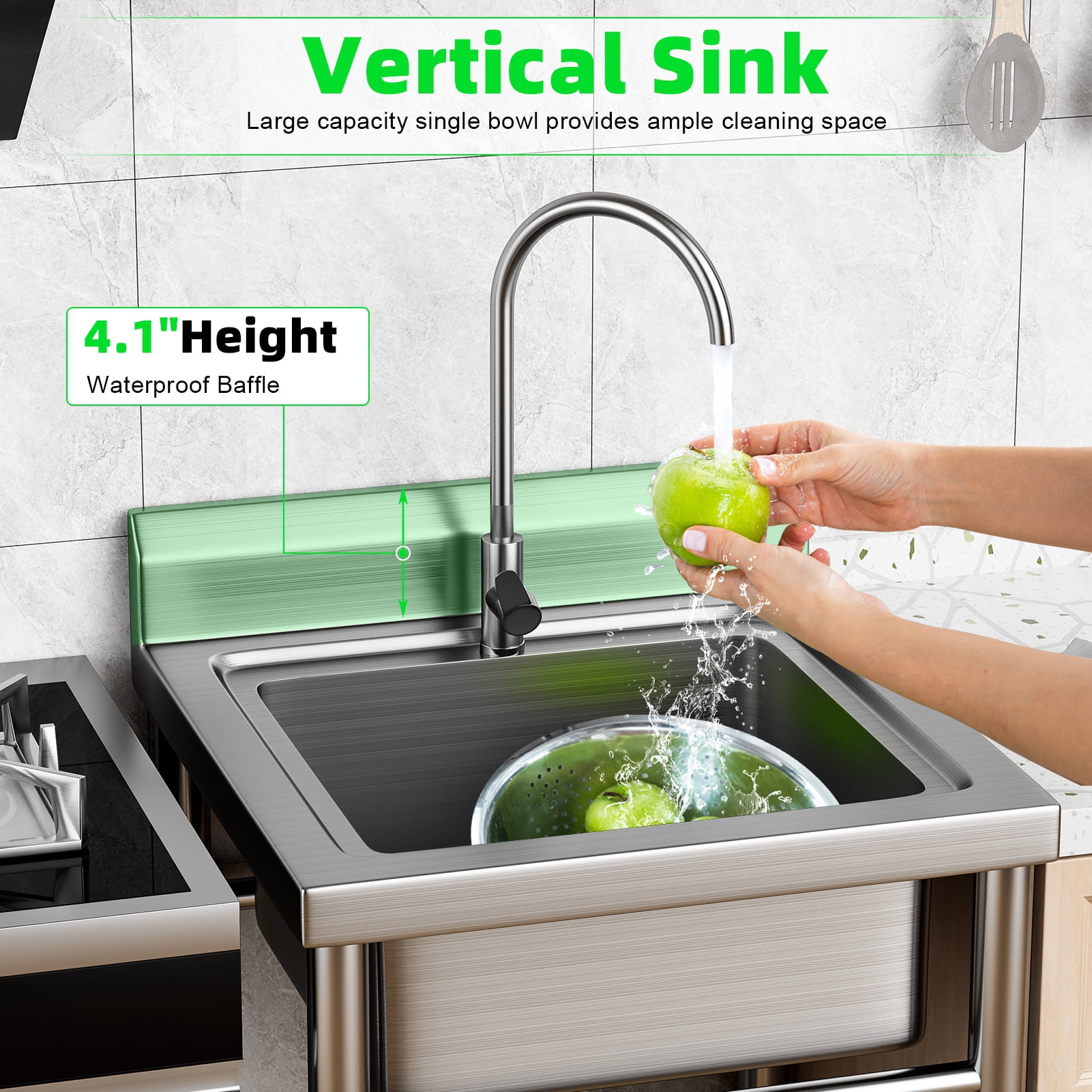 Lorelo Outdoor Sink, Stainless Steel Utility Sink, Freestanding Commercial Kitchen Single Bowl Sink for Restaurant, Laundry Room, Garage