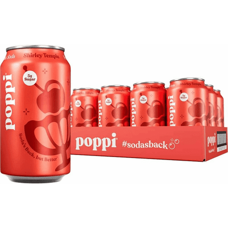 Poppi Shirley Temple Prebiotic Soda, 12 oz, 12 pack cans