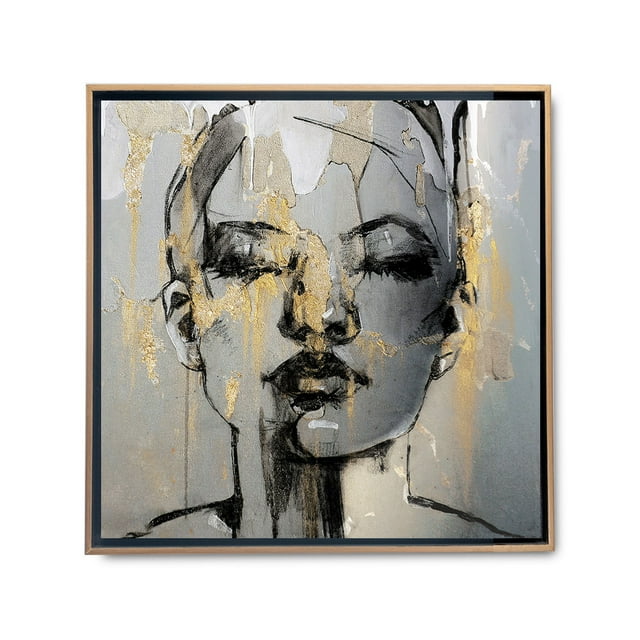 Cuadro decorativo moderno para sala o recamara Silueta de Rostro de Mujer con Toques Dorados Tipo Pintura Canvas Moderno Estilo Abstracto Acabado Galería Listo para Colgar Marco Flotante Plateado Maxigráfica Shop Cuadro Retrato Abstracto