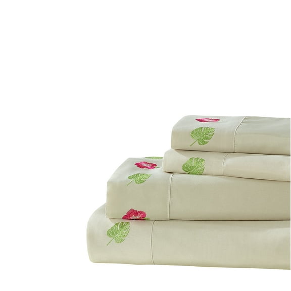 Embroidered Palms and Flowers Sheet Set king