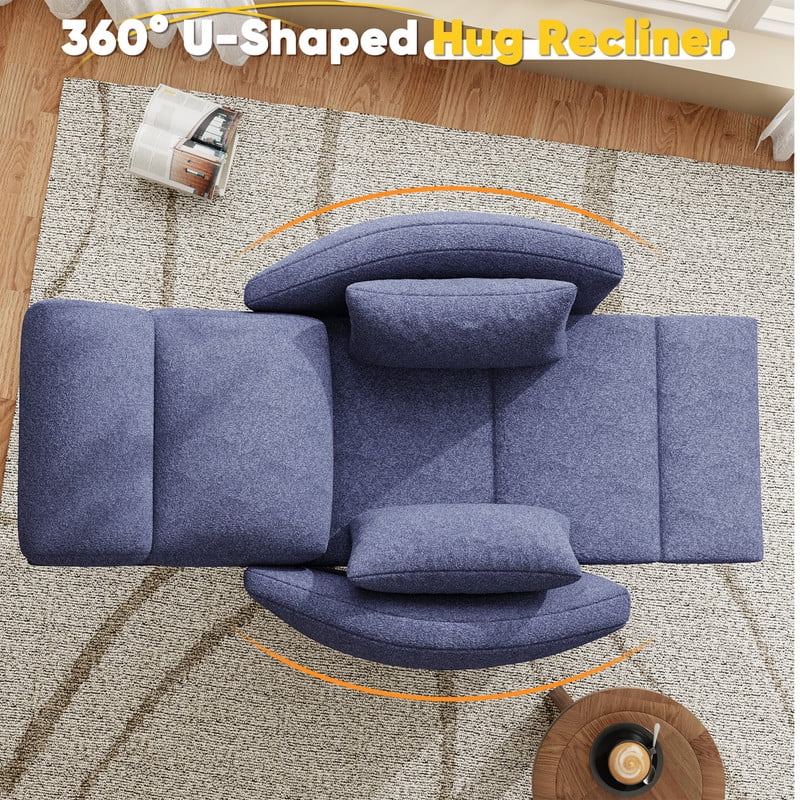 Homall 360° Power Swivel Recliner High Back Adult Rocker Recliner Chair with 2 Pillows for Nursing Expectant Mothers,Loop Yarn Blue