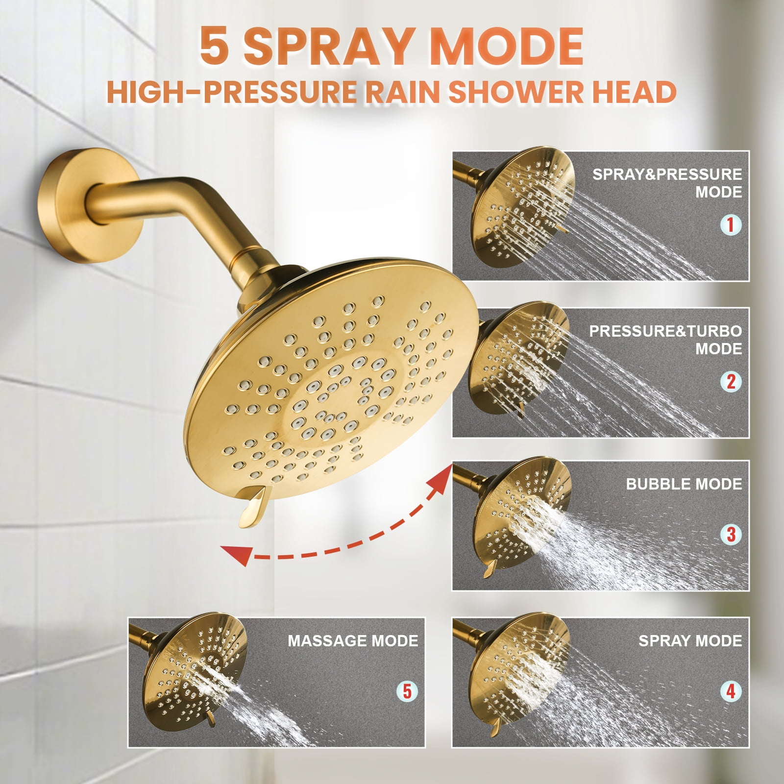 Wowow Shower Faucet with Valve, Bathroom Tub Shower Faucet Kit, Single Handle Rain Shower Head with Tub Spout, Gold