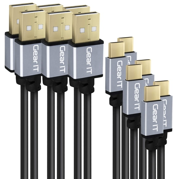 Cable USB-C GEARit, paquete de 6, 0,9 m/1,8 m/3 m, carga rápida