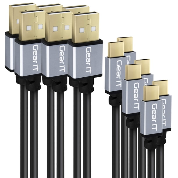 Cable USB-C GEARit, paquete de 6, 0,9 m/1,8 m/3 m, carga rápida
