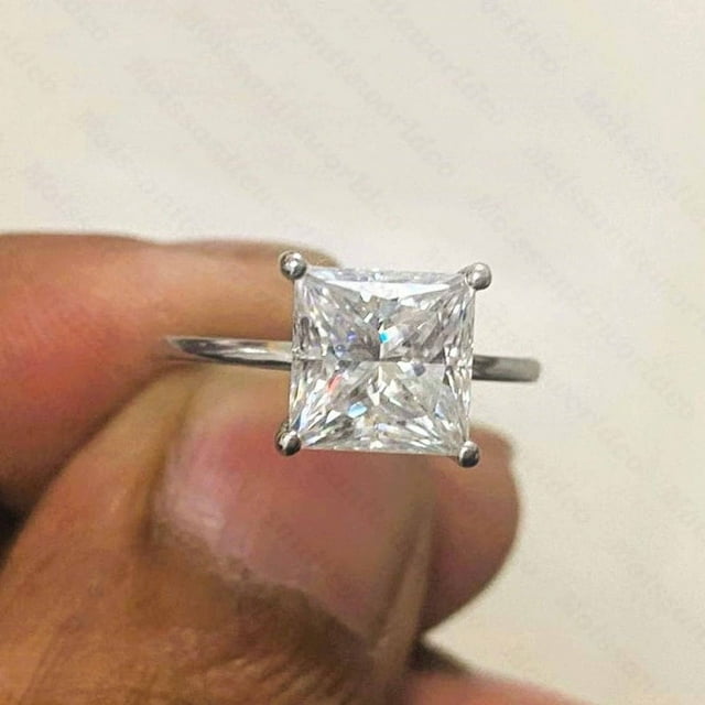 Princess Cut Moissanite Engagement Ring Solitaire Solid Silver Anniversary Gift Rings Moissanite Promise Ring For Women