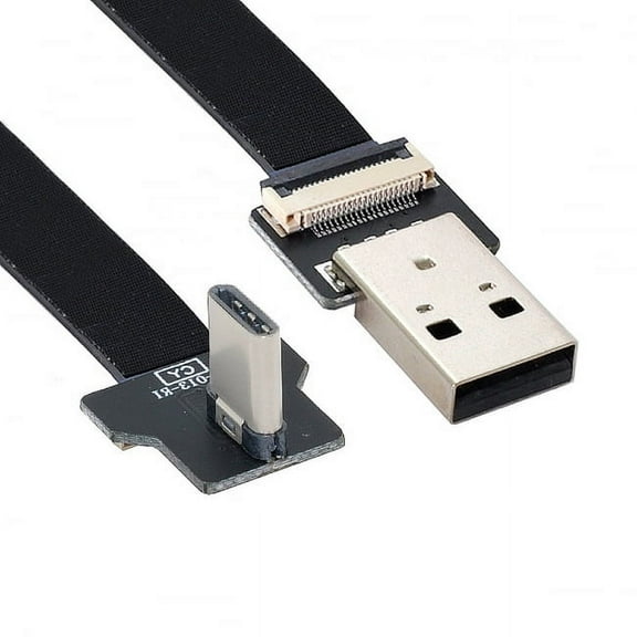 Xiwai Right Angled USB 2.0 Type-A Male to USB-C Type-C Male Data Flat Slim FPC Cable for FPV and Disk and Phone