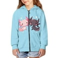 thumbnail image 3 of Uourmeti Cute Couple Axolotl Kids Hooded Jacket with Pockets Long Sleeve Lightweight Comfy Casual Pullover for Boys Girls Size 10-12, 3 of 7