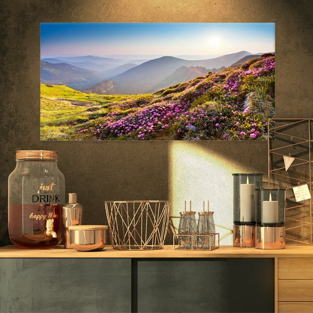 Magic Pink Flowers on Mountains - Landscape Photography Canvas Print