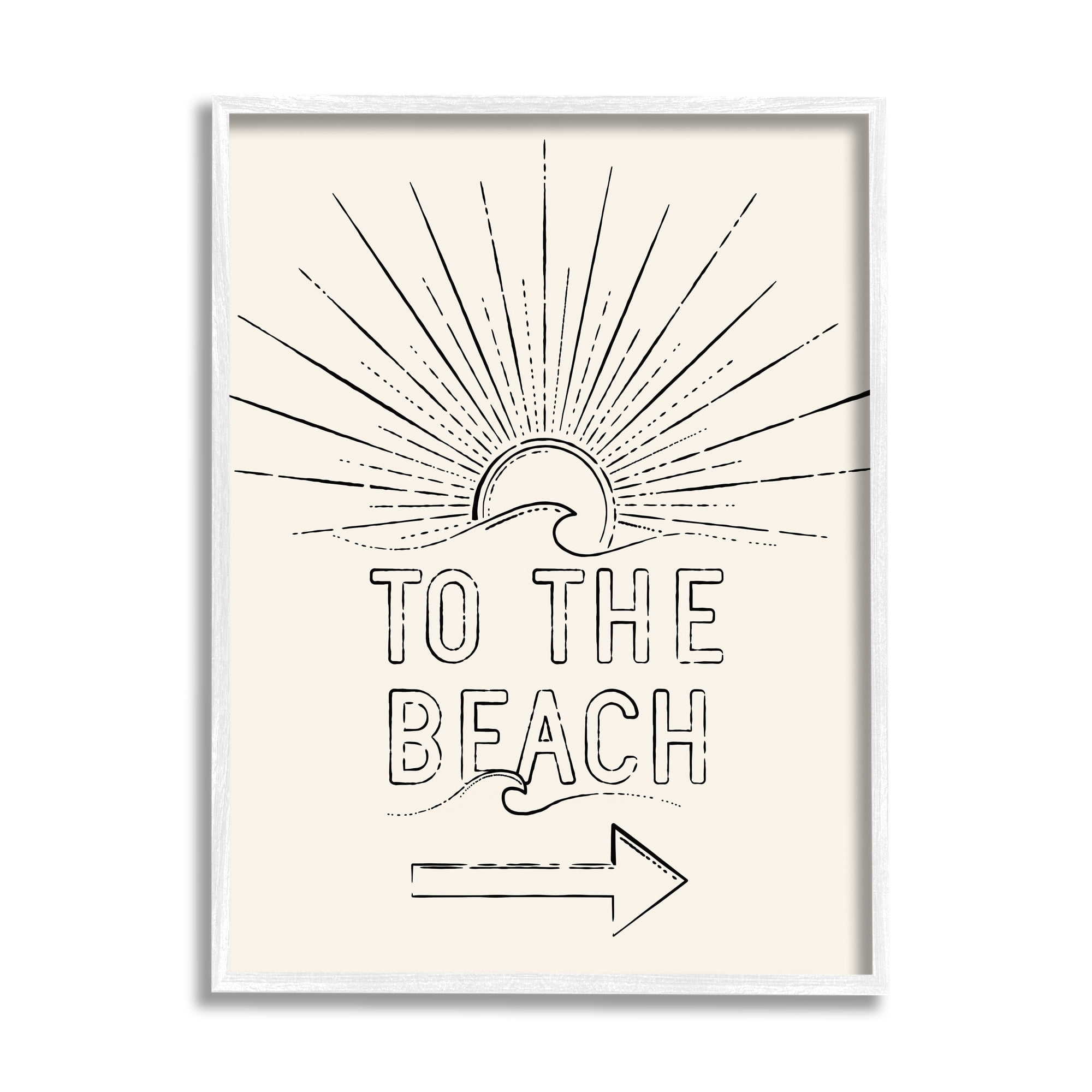 Stupell Industries To The Beach Weathered Vintage Sun Horizon Typography Graphic Art White Framed Art Print Wall Art, Design by JJ Design House LLC
