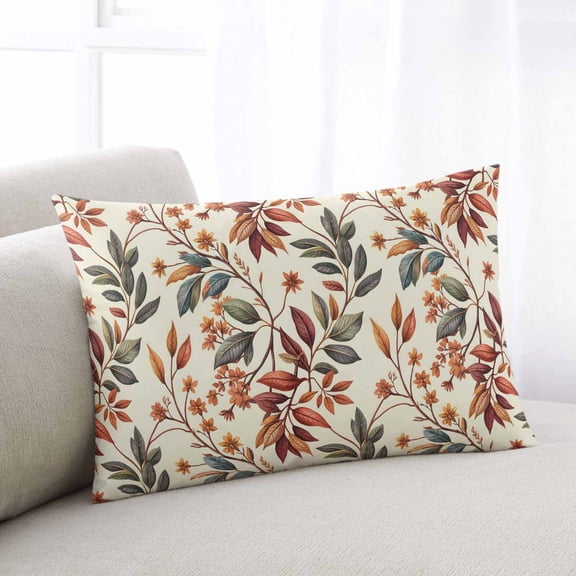 Fall Leaves Lumar Pillow Covers, Farmhouse Beige Botanical Branch Soft Breathable Throw Pillow Cases with Invisible Zipper, Decorative Pillowcase Pillows Protectors for Sofa Bed Chair 16"x24"