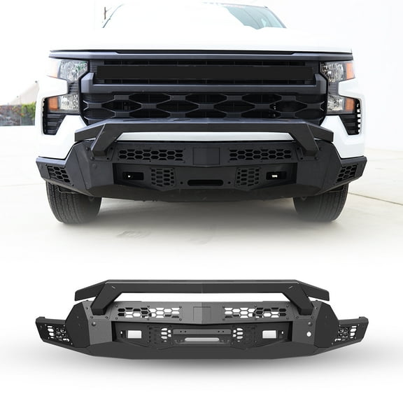 Front Bumper Bull Bar and Winch Plate For 2022 2023 2024 Chevrolet Silverado 1500(Exclude ZR2)w/4"Pod Lights