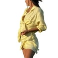 thumbnail image 3 of 2 Piece Summer Outfits Button Down Shirt Top and Skirts Casual Lounge Sets Yellow One size, 3 of 10