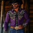 thumbnail image 2 of Western Retro Floral Print Long Sleeve Button Down Shirt for Cowboy Party and Outdoor Events Dark Purple XXL, 2 of 4