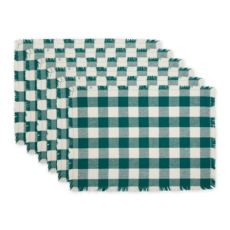 

Teal Heavyweight Check Fringed Placemat (Set of 6)