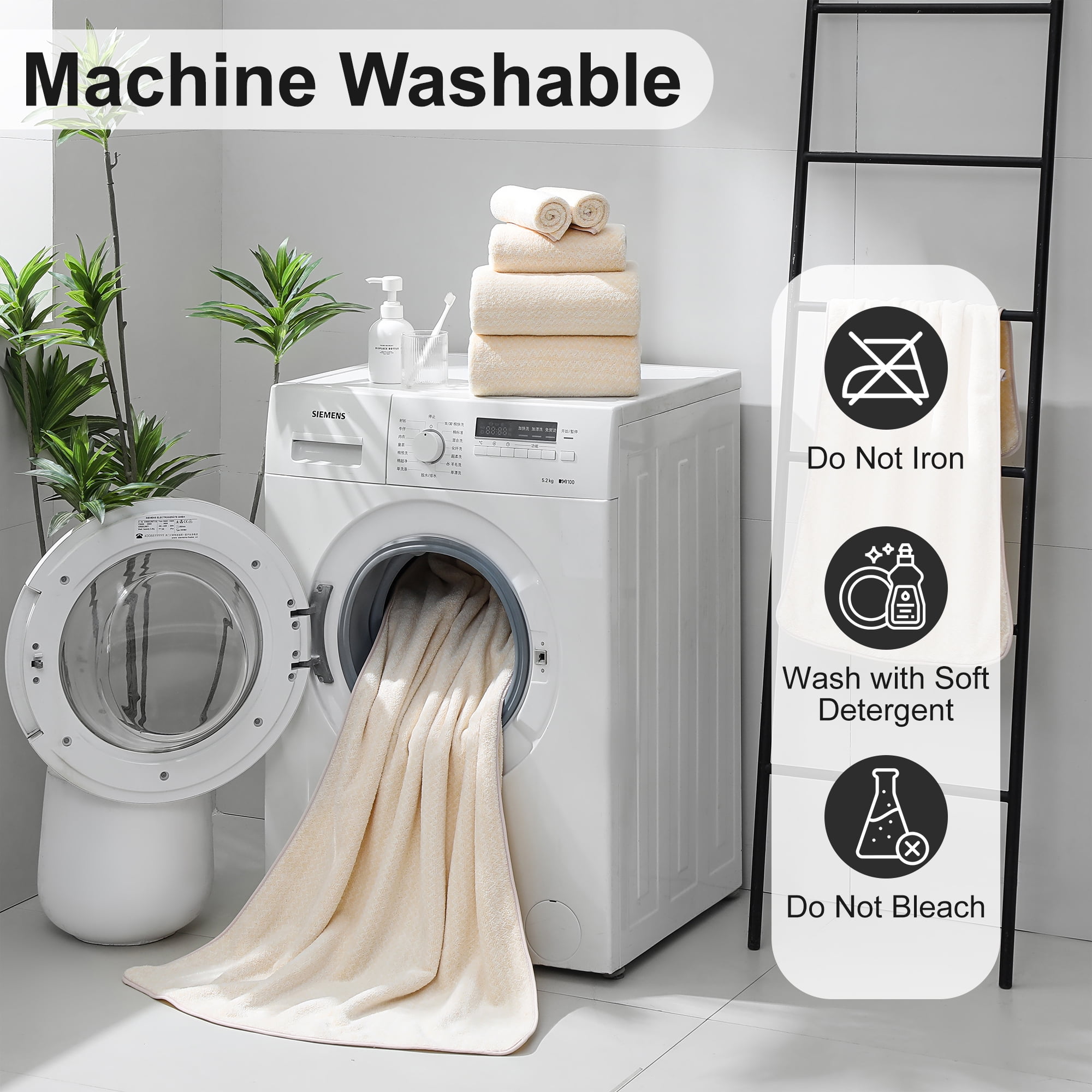 Smuge 6 Piece Beige Bath Towel Set, 2 Bath Towels, 2 Hand Towels, 2 Washcloths, Soft Microfiber Shower Towel for Bathroom
