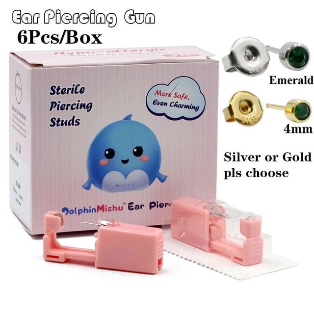 6Pcs/Box Disposable No Pain Ear Piercing Cartilage Tragus Helix Gun Unit ear Stud Display Piercing Tool Kit Ear Piercing Unit