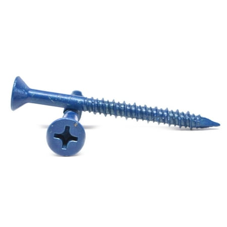 

1/4 x 2 1/4 Concrete Screw Phillips Flat Head Low Carbon Steel Blue Polymer Pk 50