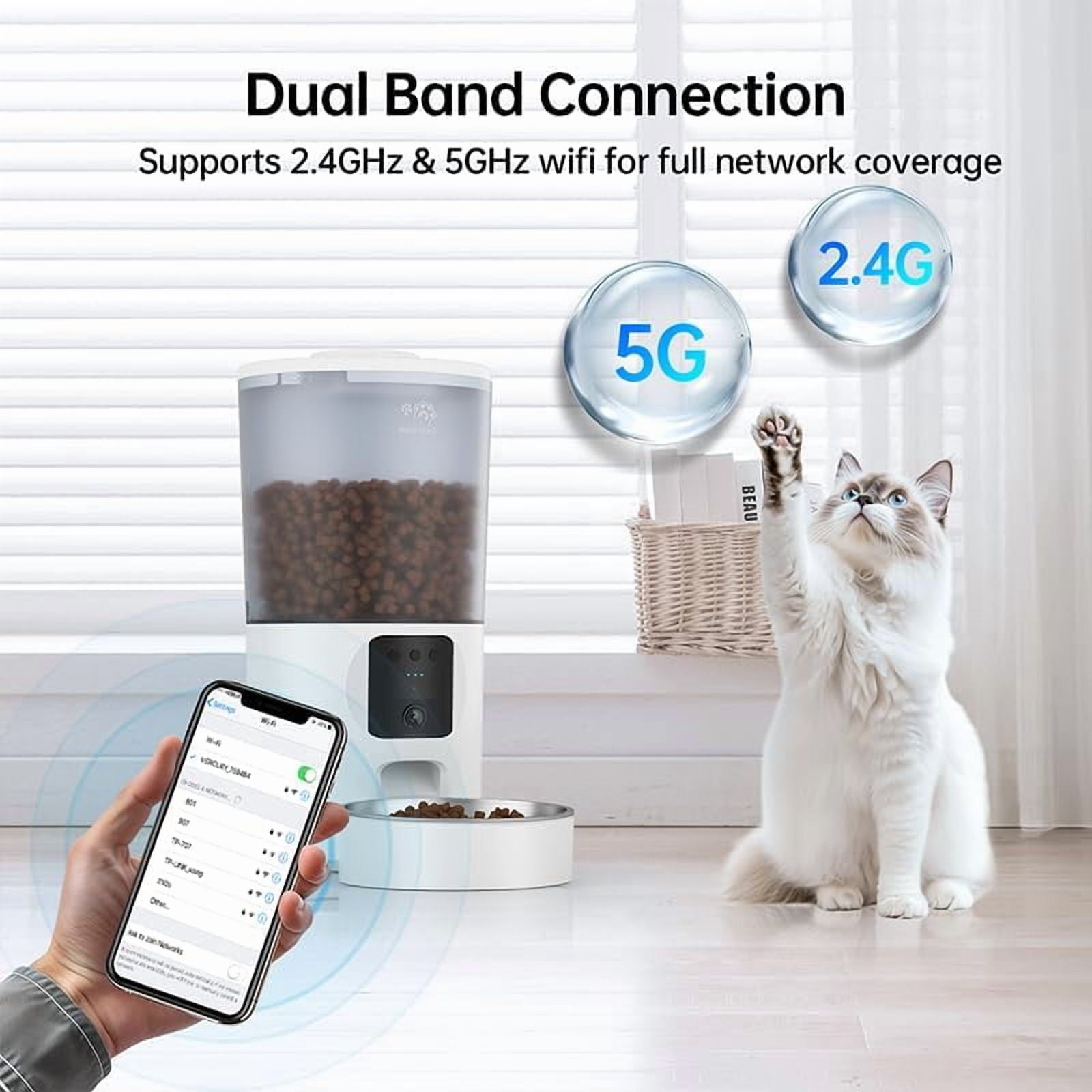 RKXQT 5L Automatic Cat & Dog Feeder with WiFi Camera, 1080P HD Video, Night Vision, 2-Way Audio, App Control, Low Food & Motion Alerts, Smart Pet Feeder for Cats & Small Dogs