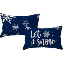 ULOVEYOURSELF Blue Farmhouse Modern Winter Holiday Decor Throw Pillow Cover Set of 2 Snowflake/Let It Snow Rectangular/Lumbar Cushion Covers for Sofa/Couch/Porch 12x20 inches