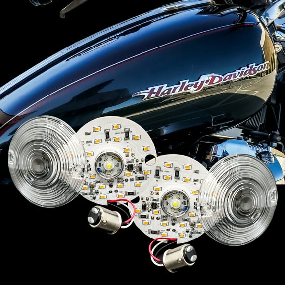 Front  White Amber Dual LED Turn Signal Kit Harley Day Time Running Lights DRL Touring Maker 1157