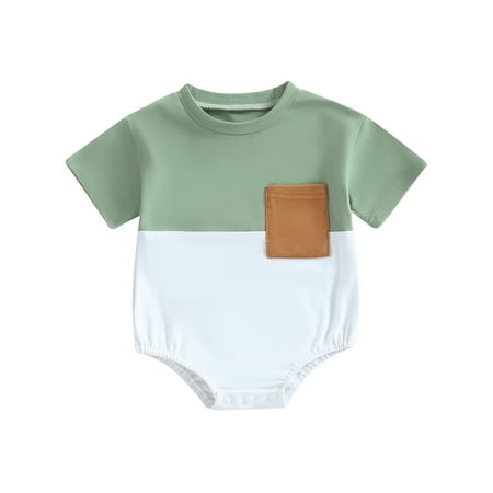 

Musuos Baby Boys Girls Bubble Romper Oversized Color Block Short Sleeve Onesie Bodysuit
