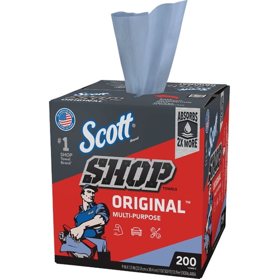 Kimberly-Clark Shop Towels Original Blue Pop-Up Dispenser - 200 Sheets, Blue, 8 Boxes
