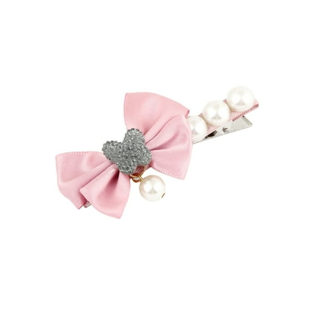 Unique Bargains Lovely Rosy Brown Bowknot Decor Faux Pearl Alligator Hair Clip
