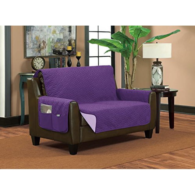 Protecteur de Meubles Réversible Classique Matelassé Imperméable Design Diamant (Causeuse, Violet/violet Clair)