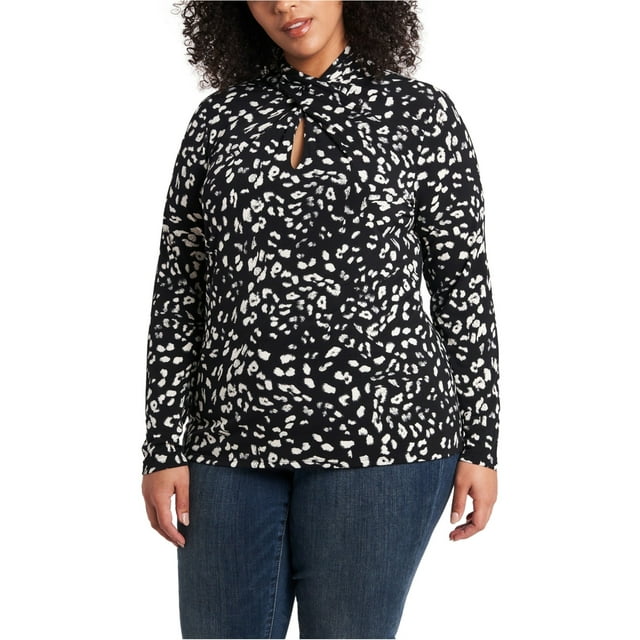 Vince Camuto Womens Animal Whisper Pullover Blouse, Black, Plus Size, 3X