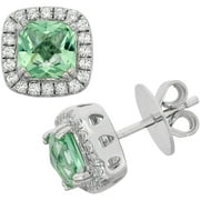 Platinum-Plated Sterling Silver Facet-Cut Green Obsidian Pave CZ Earrings