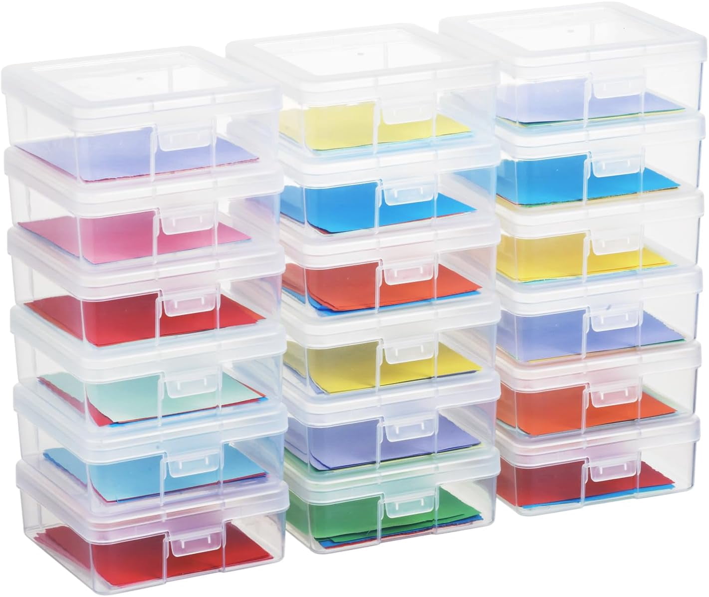 9 Pack Medium Colored Plastic Craft Organizer Boxes with Latching Lids, Mini Storage Containers for Art Supplies, Pencil, Lego, Crayon Storage