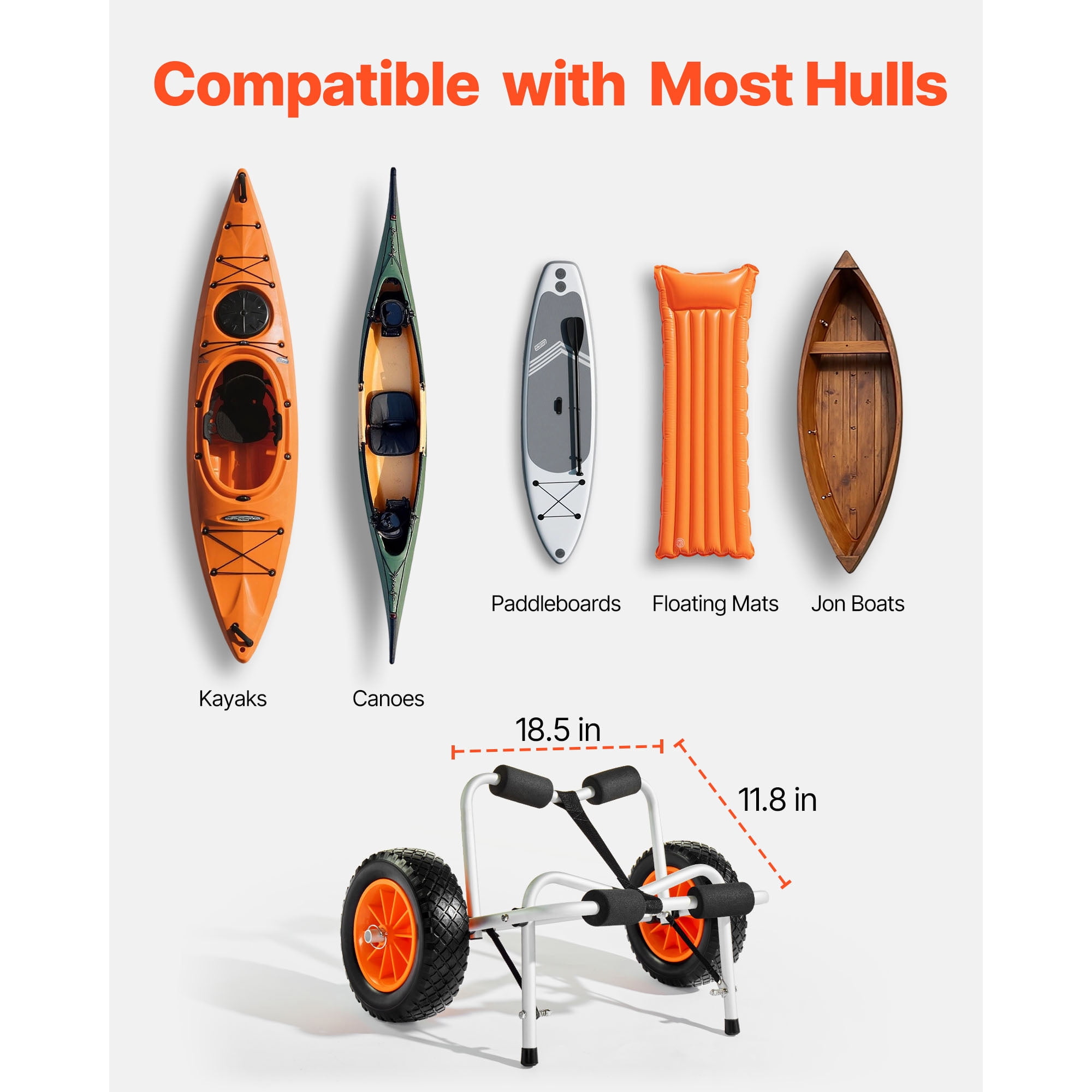 KFFKFF Foldable Kayak Cart with 250 lbs Capacity, Durable Trolley Featuring 10-inch Solid Rubber Tires & Ratchet Strap, Ideal for Transporting Kayaks, Canoes, Paddleboards, Float Mats