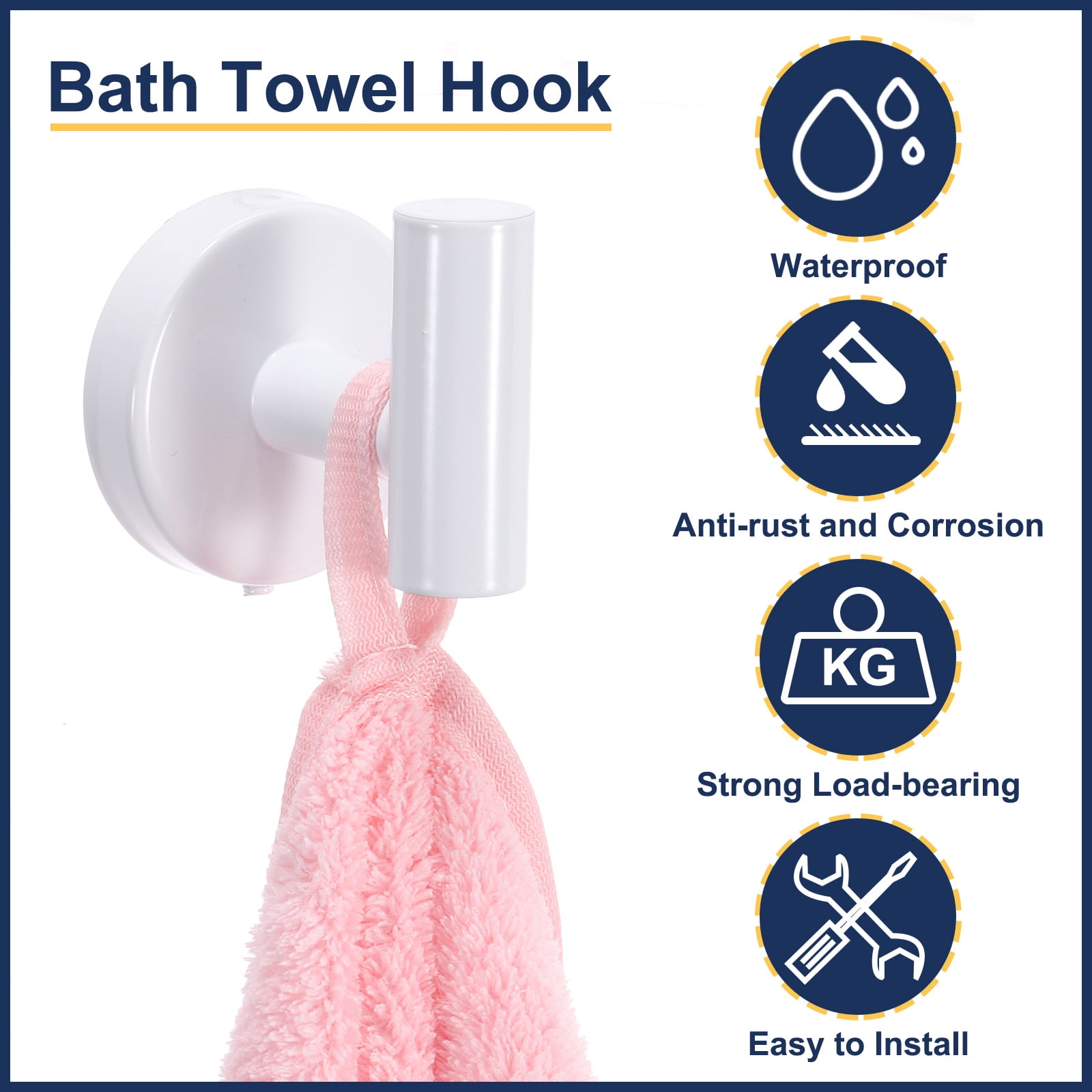 Unique Bargains Bath Towel Hook Stainless Steel Coat Hook Wall Mount Robe White