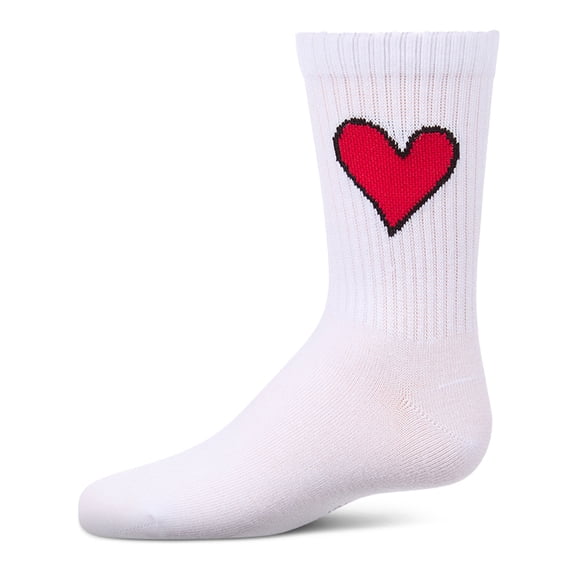 MeMoi Girls Pointelle Ribbed Cotton-Rich Crew Sock with Cross-Stitch Heart - Girls - Female, 12, Winter White-Pink