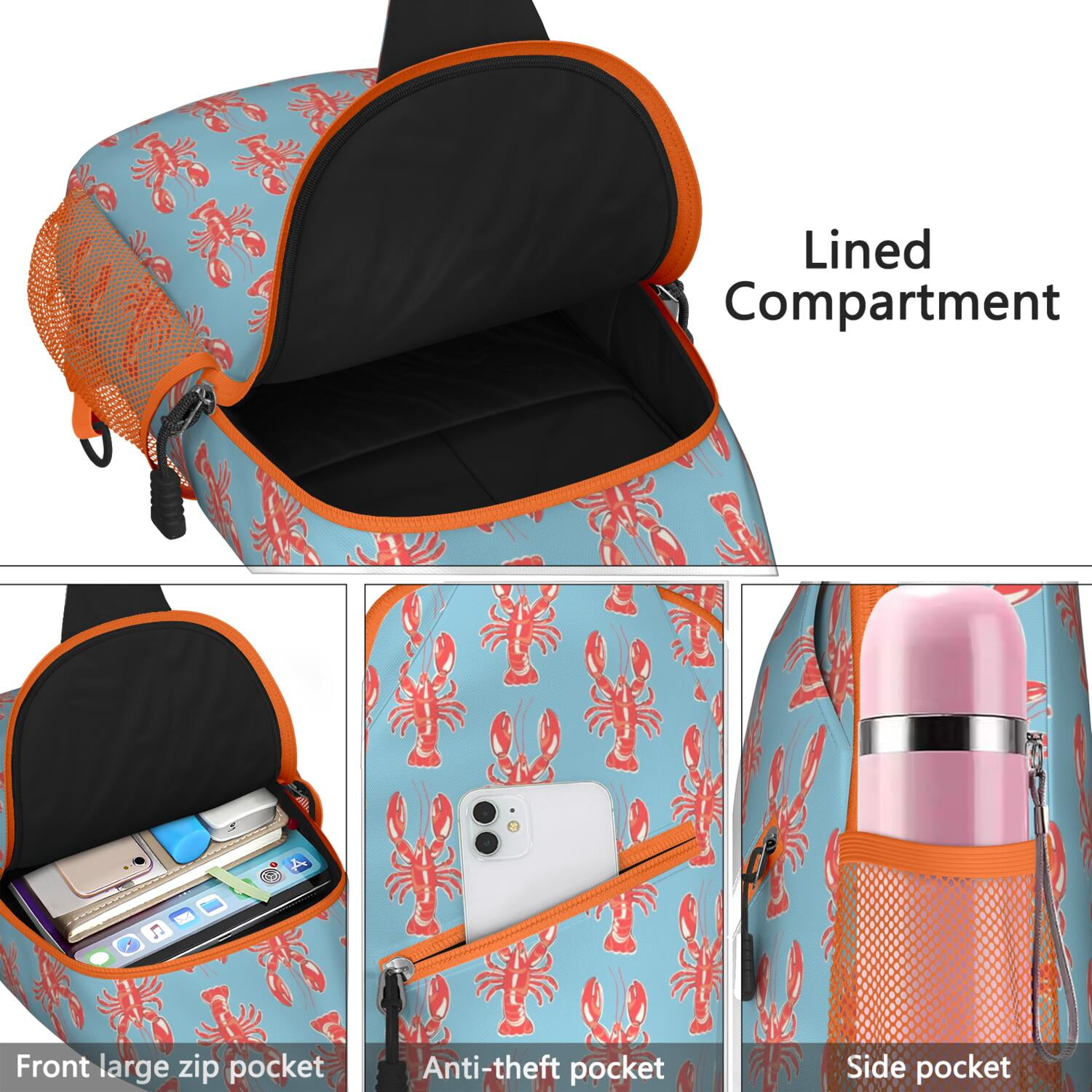 Seafood & Starfish Crossbody Bag - Vintage Coastal Shoulder Backpack for Travel - Durable & Comfortable Daypack for Commuting, Hiking & Urban Use