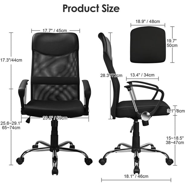 Adjustable Mesh Office Task Chair, High Back Desk Computer Chair with Fixed  Arms and Fabric Seat