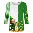 thumbnail image 4 of Happy St. Patrick Day Shirt for Women Casual Crew Neck 3/4 Length Sleeve T-Shirt Shamrock Graphic Pullover Tops, 4 of 6