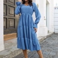 thumbnail image 4 of Qiopertar Robe Longue à Manches Longues Unie Col en V pour Femmes Robe de Soirée Décontractée Liquidation à Moins de 5$ en Liquidation Offres d'Accès Anticipé, 4 of 9