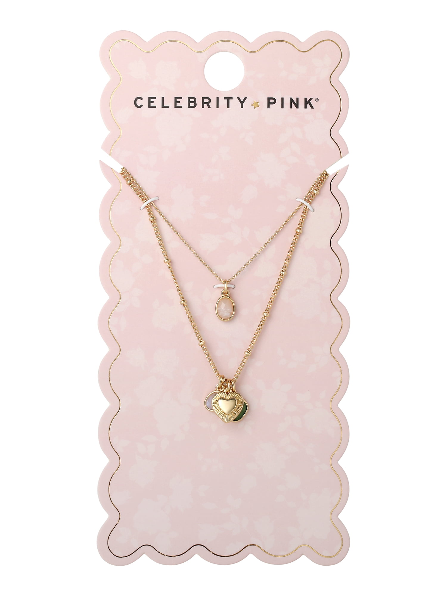 Celebrity Pink Women's Layered Charm Necklace with Decorative Charms