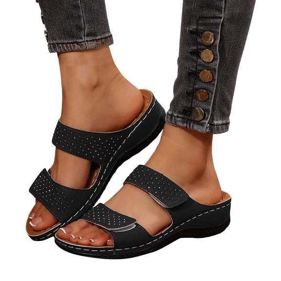 Yungyresw Womens Orthopedic Sandals Slip on Non Slip Arch Support Summer Flat Sandals Breathable Work Shoes Comfort Orthopedic Shoes Black 36