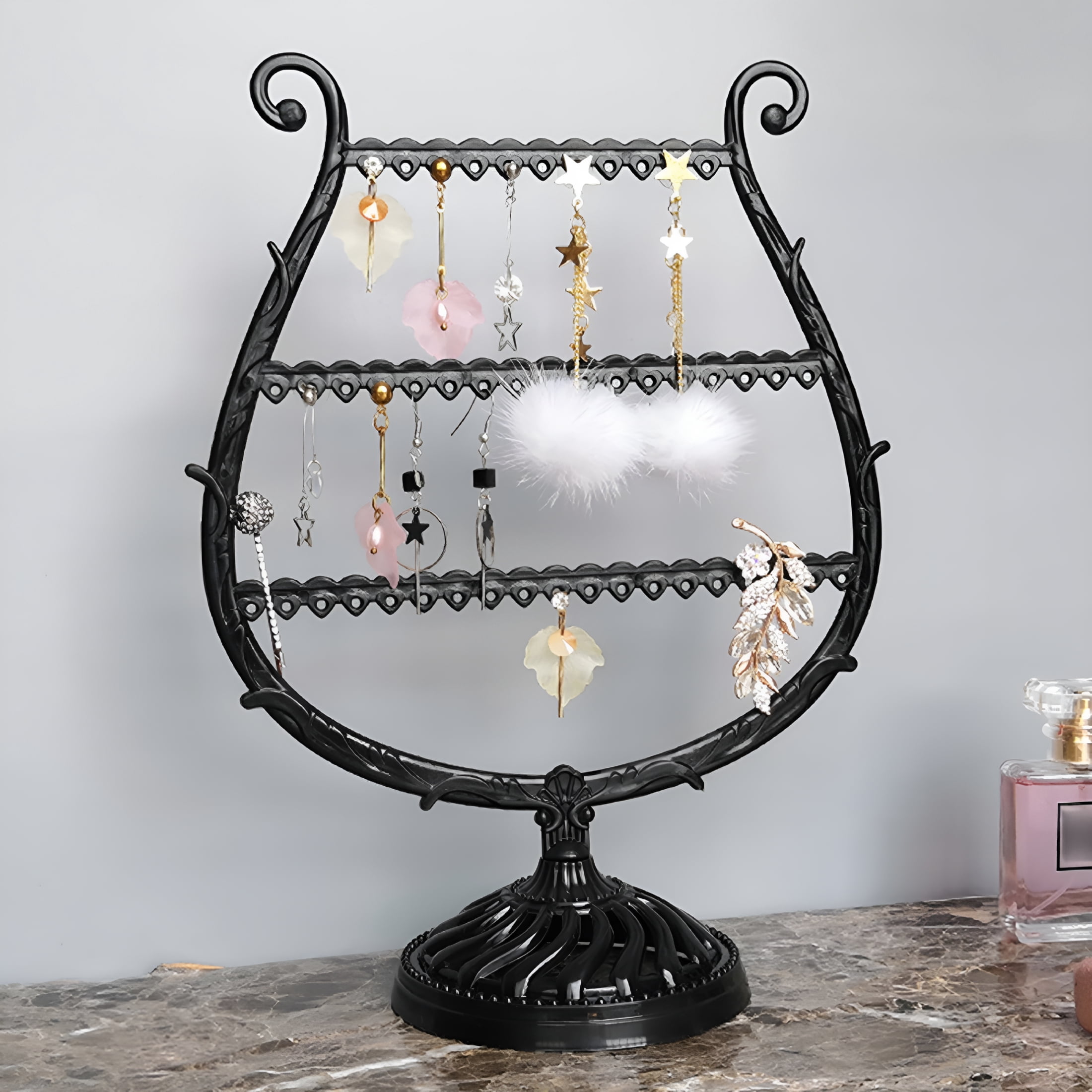 XIBUFE Earring Holder, Jewelry Rack, Display Organizer for Piercings, Earrings Organizer 3-Layer Ear Stud Holder Earring Display Stand Wooden Base Jewelry Organizer for Hanging Earrings