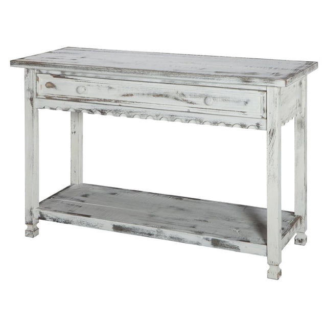Alaterre Meuble Country Cottage Table Multimédia/console en Finition Antique Blanche