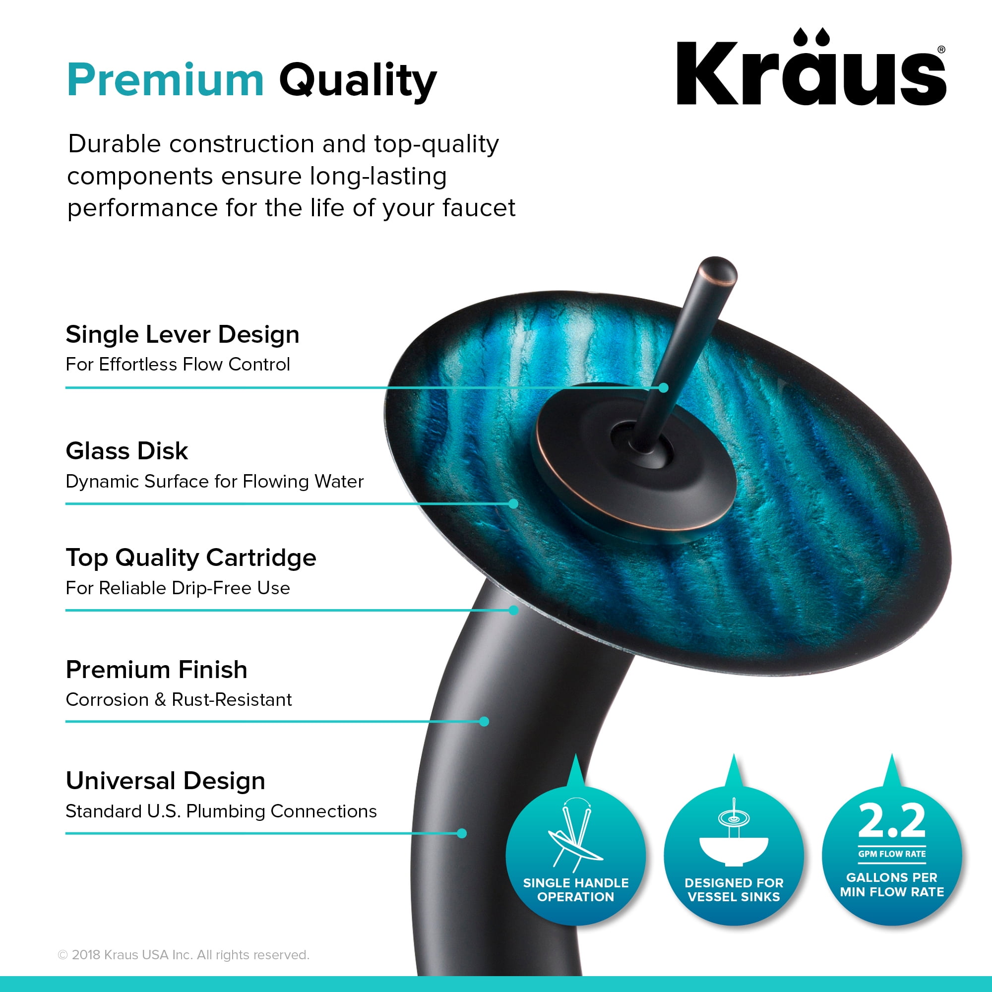 KRAUS Nature Series Blue Glass Bathroom Vessel Sink and Waterfall Faucet Combo Set with Matching Disk and Pop-Up Drain, Oil Rubbed Bronze Finish