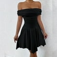 thumbnail image 2 of Women'S Off the Shoulder Mini Dress Ruffle Hem Ruched Corset Short Cocktail Party Dresses Black S, 2 of 8