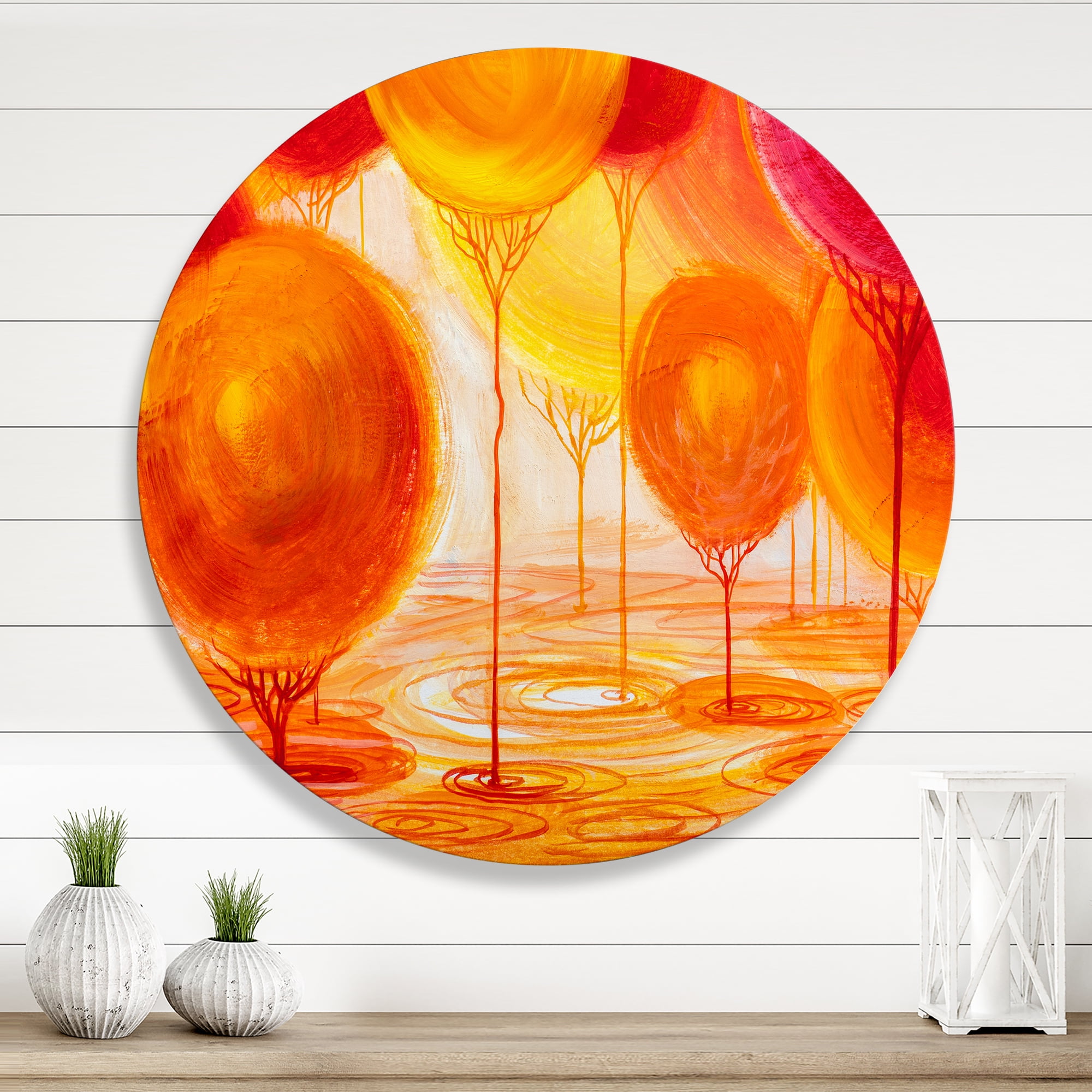 Designart 'Ornamental Colourful Trees II' Modern Circle Metal Wall Art 11x11 - Disc of 11