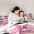 thumbnail image 4 of Manfei Pink Bowtie Perfume Bedding Comforter Set 7pcs,Romance Lipstick Queen Bedding Sets,Black Geometric Stripes Queen Sheet Sets For Child,Microfiber Bedroom Decor,Reversible, 4 of 8