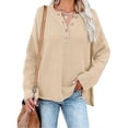 thumbnail image 1 of Women's Oversized Sweaters Batwing Long Sleeve Loose V Neck Button Henley Tops Pullover Knit Jumper White XL, 1 of 4