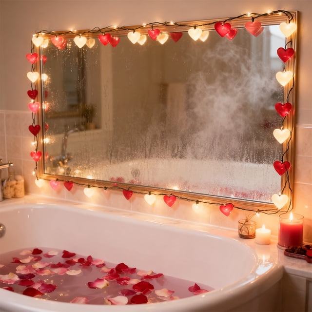 Rewenti LED String Lights Valentines Day Necklace Decorative Lights Rose Holiday Ambient Lights Loves Colorful Light String